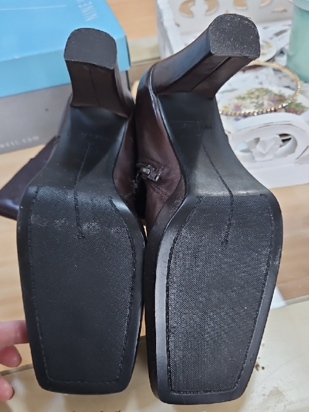 Nine West Dark Brown Square-Toe Leather Ankle Boots - Picture 12 of 12